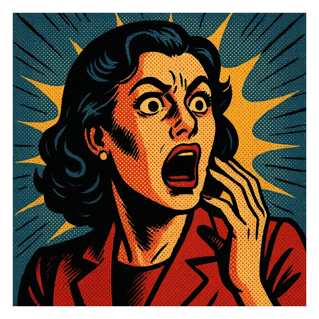 shocking, dramatic comic book style, intense shadows, high contrast sticker