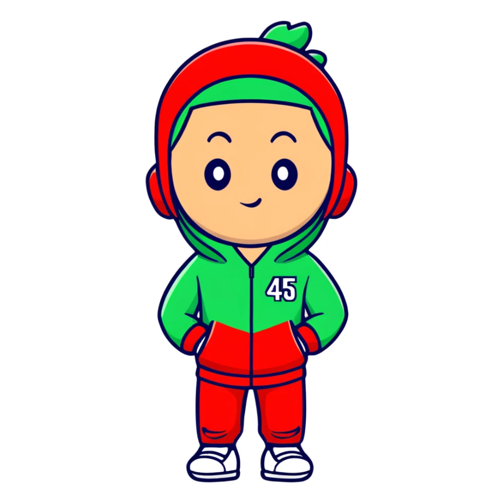 Squid Game player in green tracksuit with number 456 sticker
