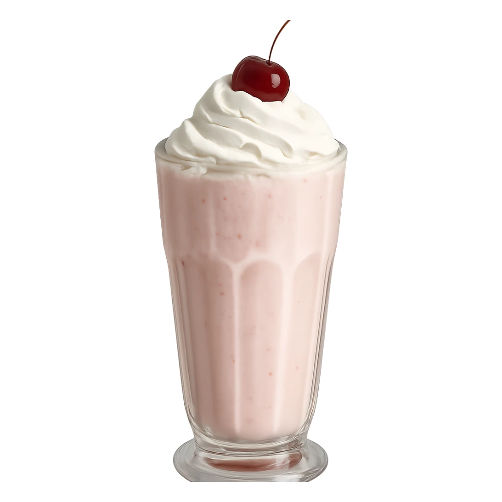 Remove the background and keep only the realistic glass of milkshake with whipped cream and cherry with a transparent background in photorealistic style. sticker