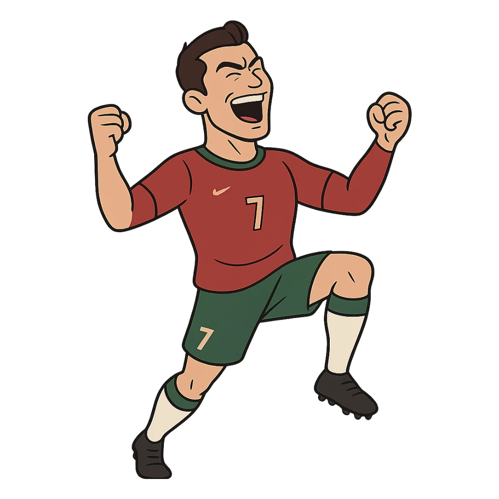 Ronaldo as a cartoon character in a soccer uniform, celebrating a goal. sticker