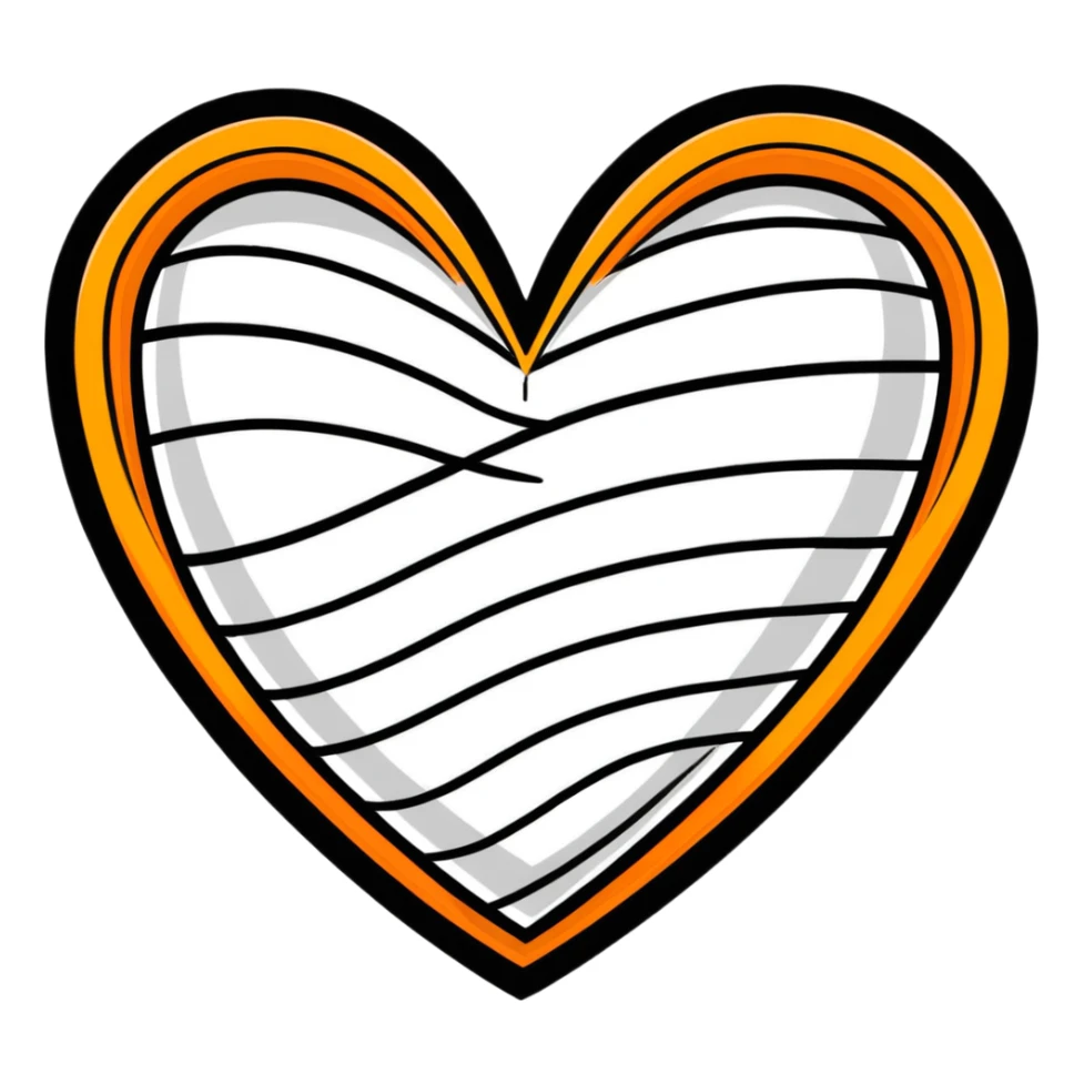 simple heart sticker with black, white, and orange horizontal stripes sticker