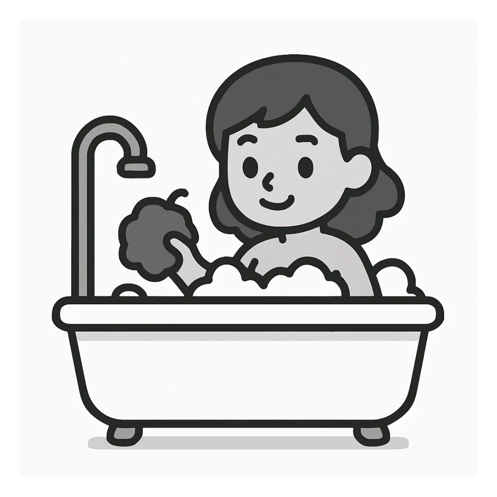 woman washing in the bathtub, minimalist style, white background, clean and simple sticker