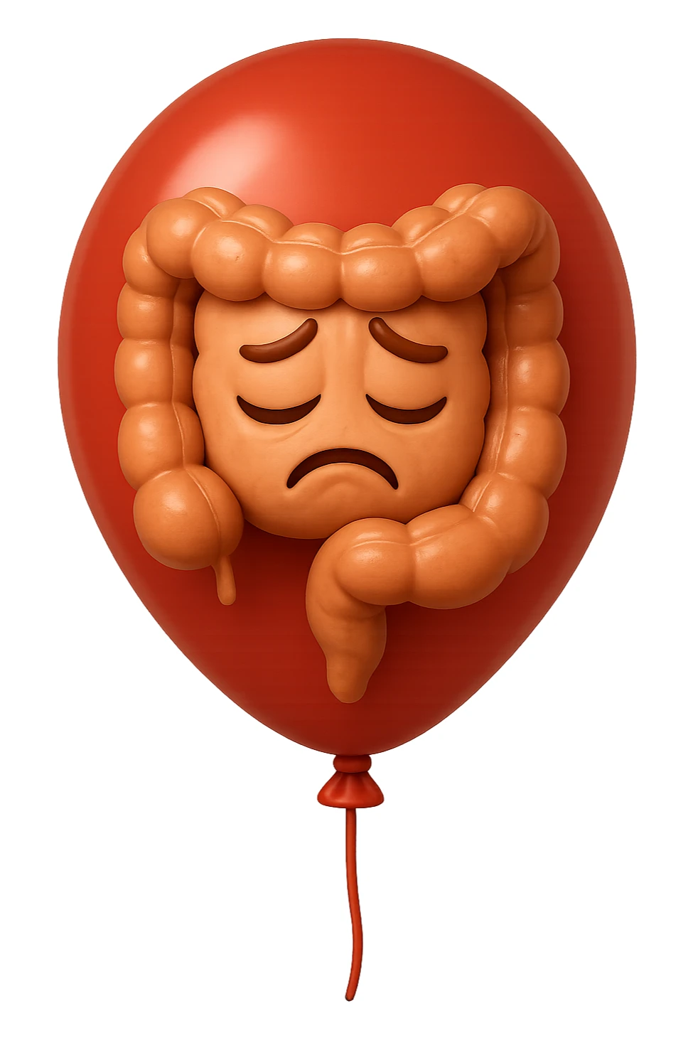 EMOJI STILE IPHONE 3D DI INTESTINO 3D CON ESPRESSIONE TRISTE  IN VOLTO CHIUSO IN UN PALLONCINO ROSSO, FAGLI ANCHE LA PARTE BIANCA DEGLI OCCHI, NON SOLO LA PUPILLA sticker