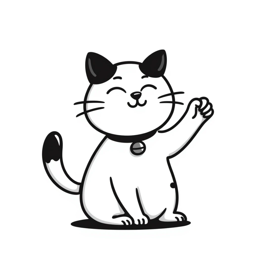 White and black Chinese lucky cat, cute  sticker