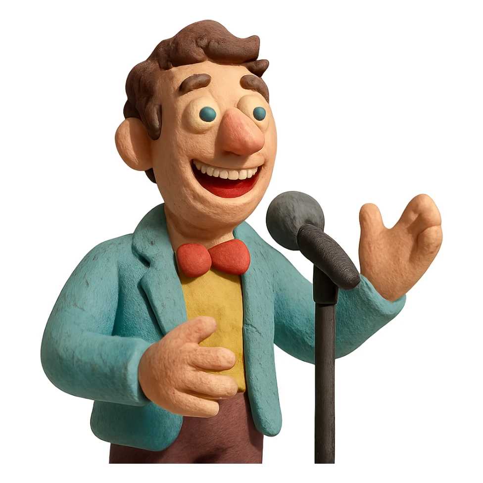 claymation style comedian with visible fingerprints and pastel colors sticker