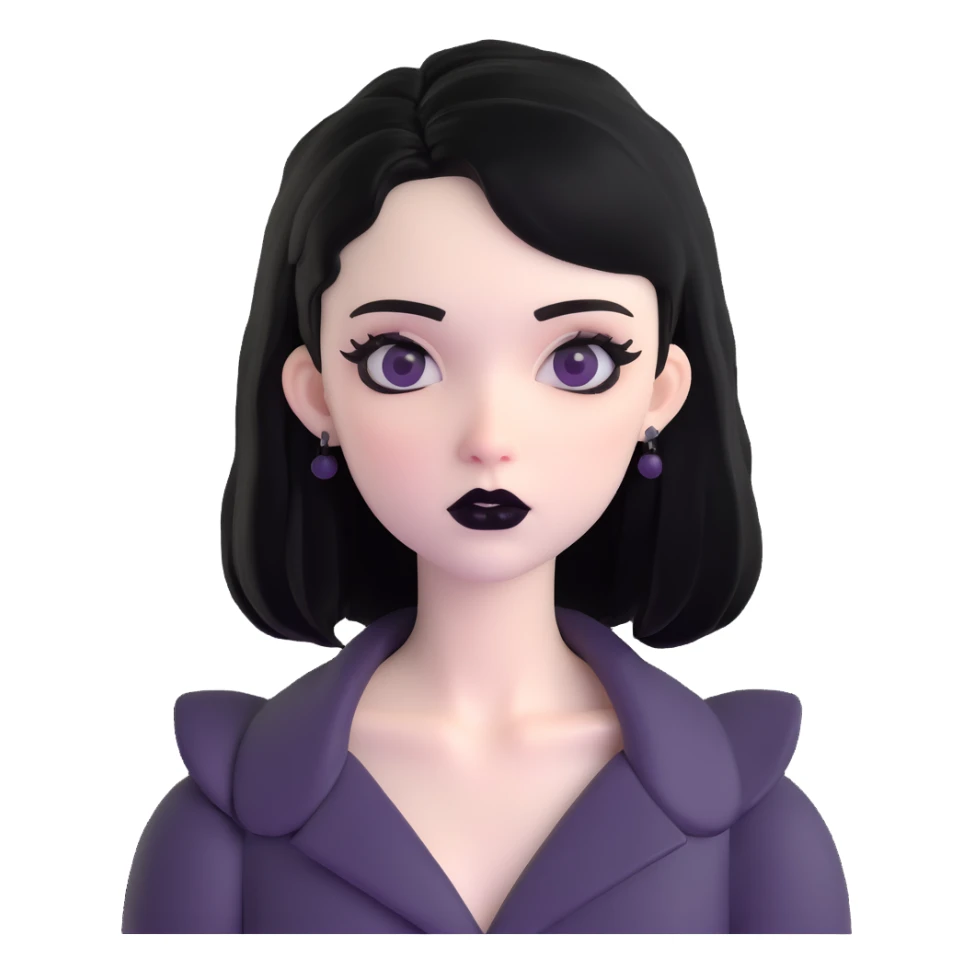 black goth with pale skin, black lipstick, black hair sticker