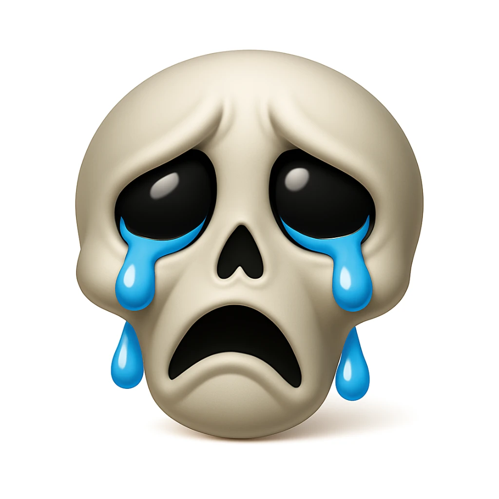 Keep the emoji exactly like the reference image but add tears to the eyes, in iOS emoji style. Add a subtle highlight. All other details and style should remain the same. The style should resemble iOS emoji style. sticker