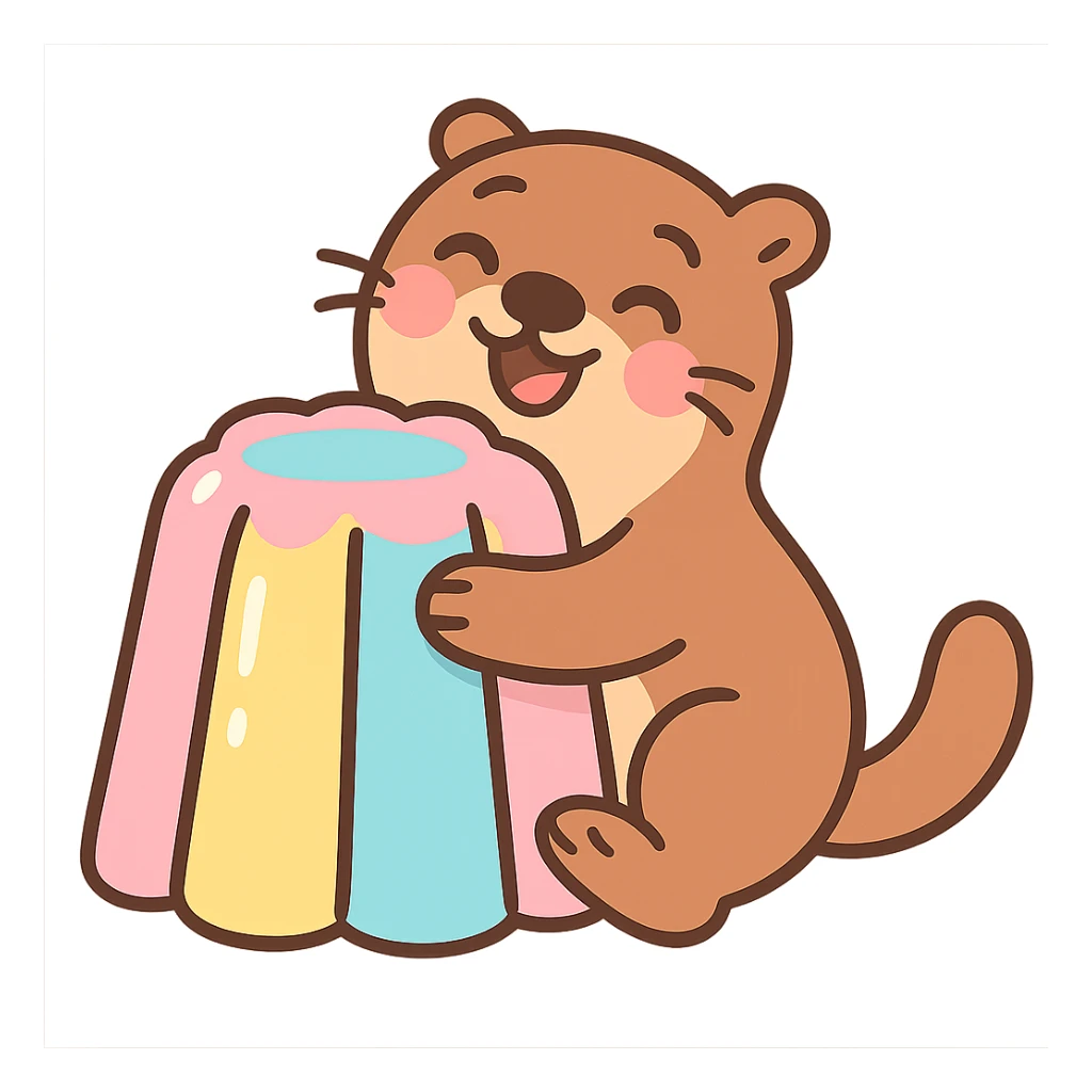 otter hugging pastel jelly cake in pastel-toon style sticker