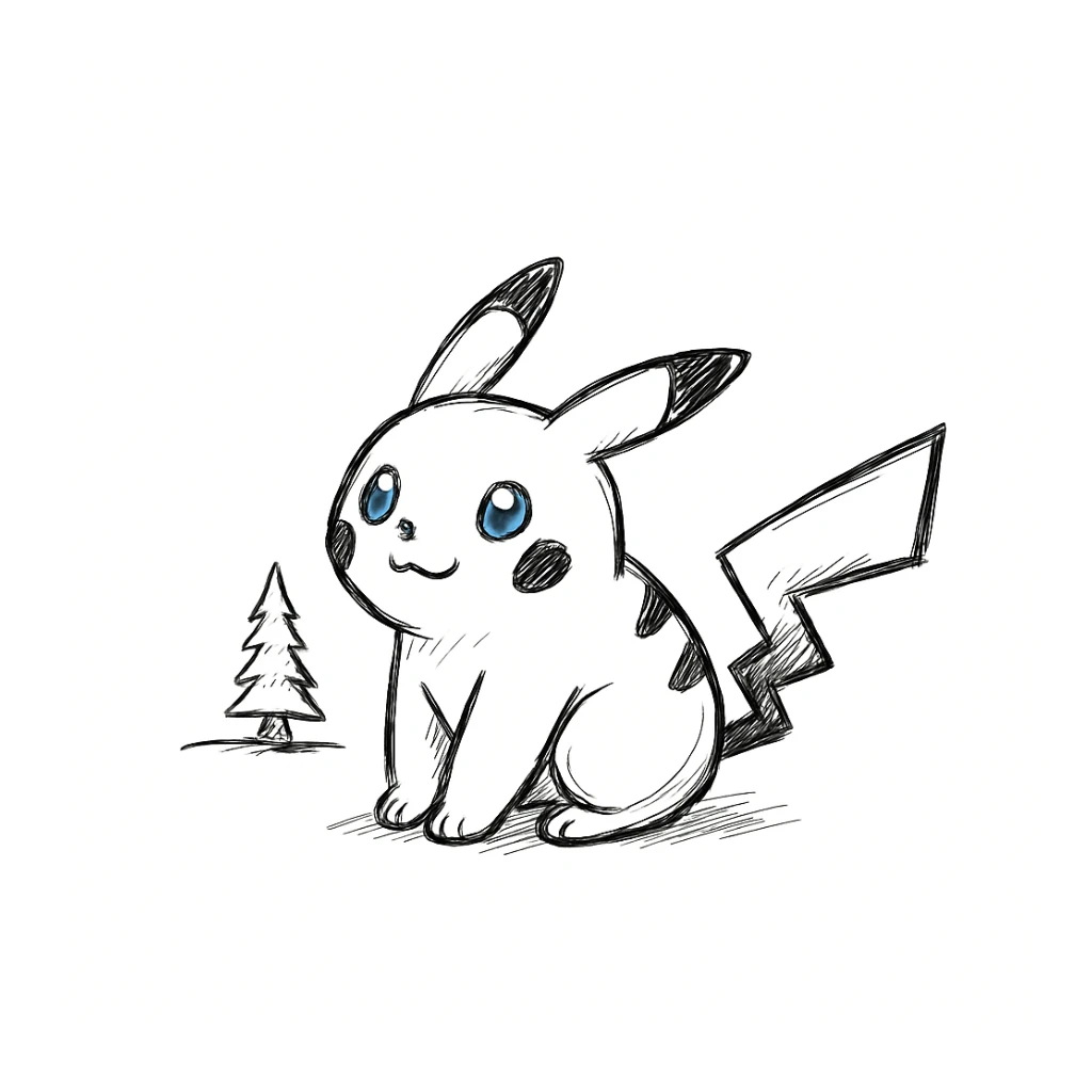 Make Pikachu with blue eyes, sketchy lines, hand drawn doodle style. Keep the hand drawn doodle style but change the eye color to blue. sticker