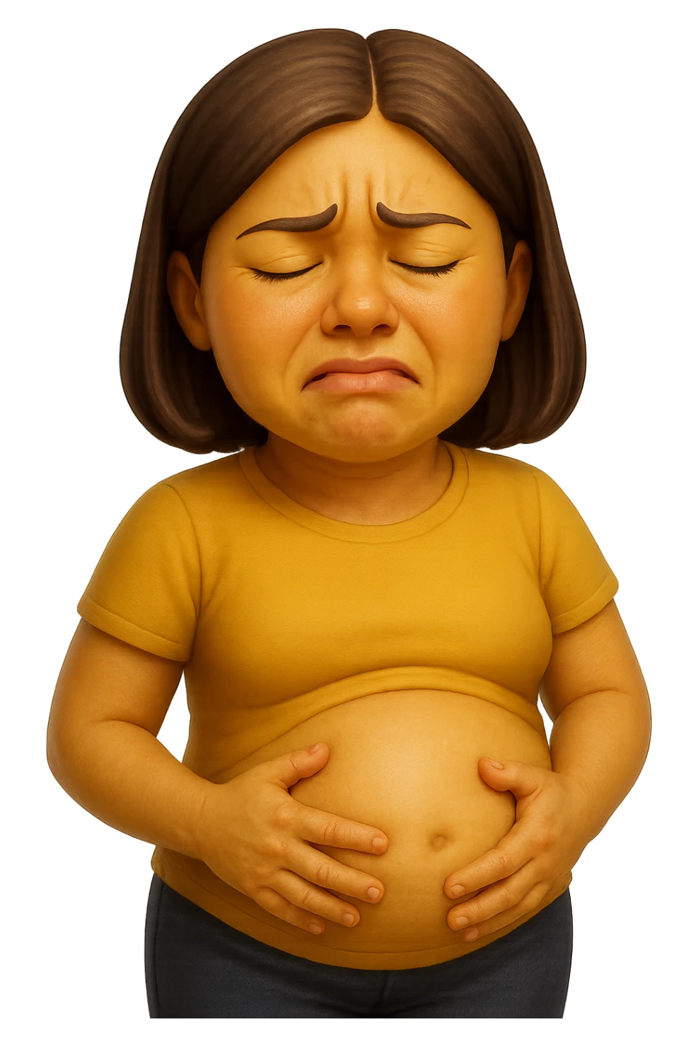 emoji stile iphone di donna con mal di pancia e pancia gonfia, iperrealistico 4k sticker