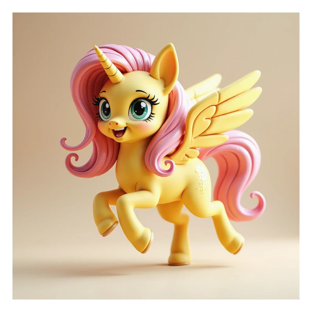 Fluttershy in a realistic style, dancing joyfully, transparent background sticker