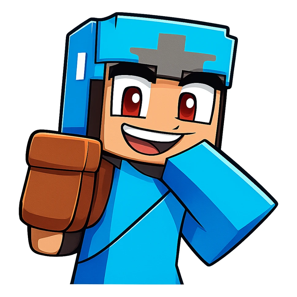 Extract and isolate the main blue-armored character from the image, placing them on a transparent background, keeping the original Minecraft cartoon style and appearance. sticker