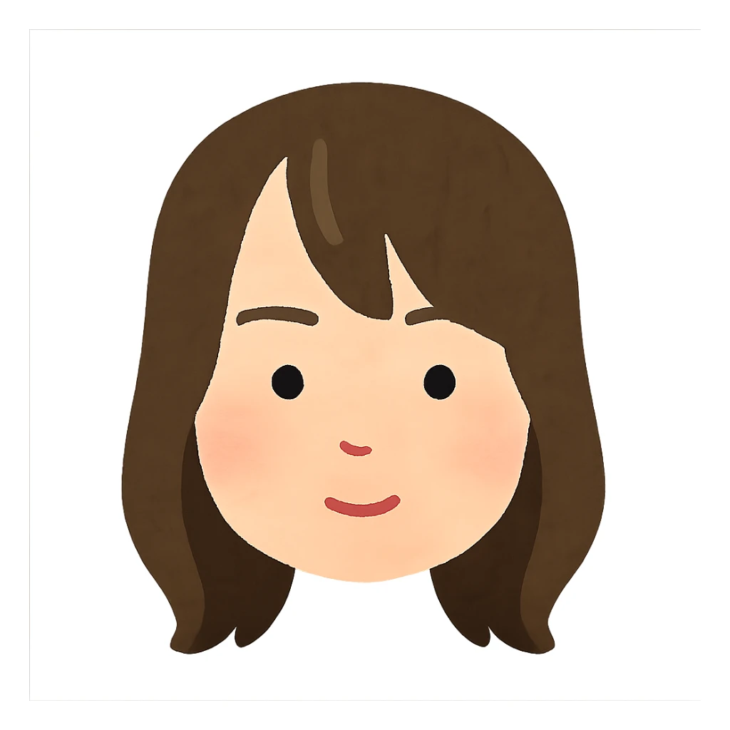 Billie Eilish head, Irasutoya style, brown hair, soft cartoon face, simple features, no background sticker