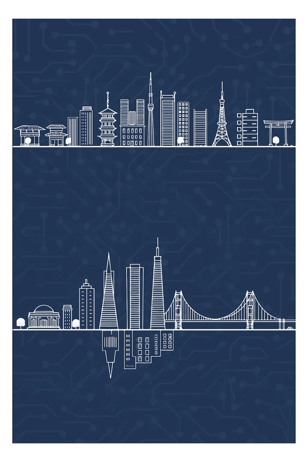 Can you create a mirror image, below this image, but make the image below of the San Francisco Skyline sticker