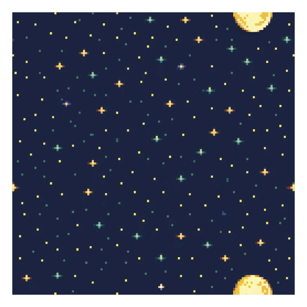 Pixel art starry night sky with twinkling stars and moon sticker