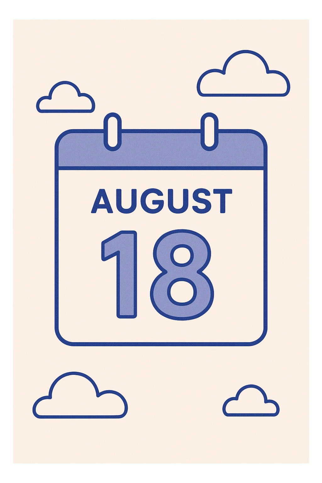 minimalist calendar block, date August 18, clean design sticker