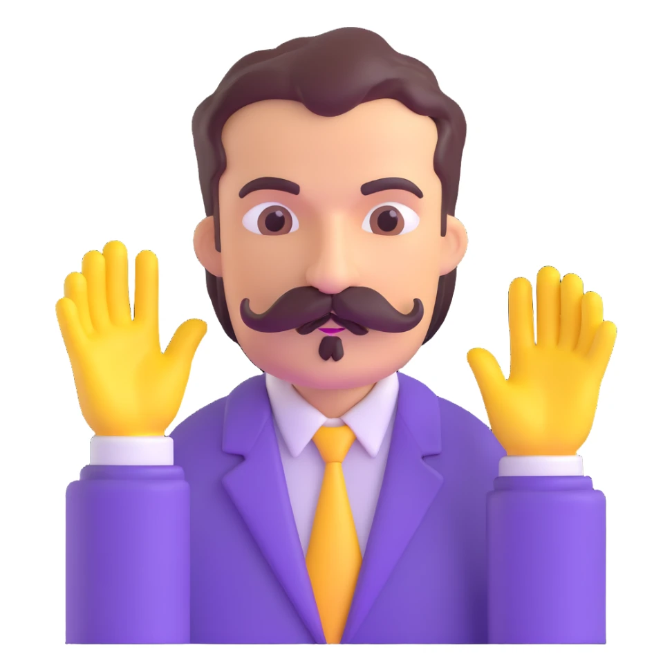 Man with mustache and purple hands sticker