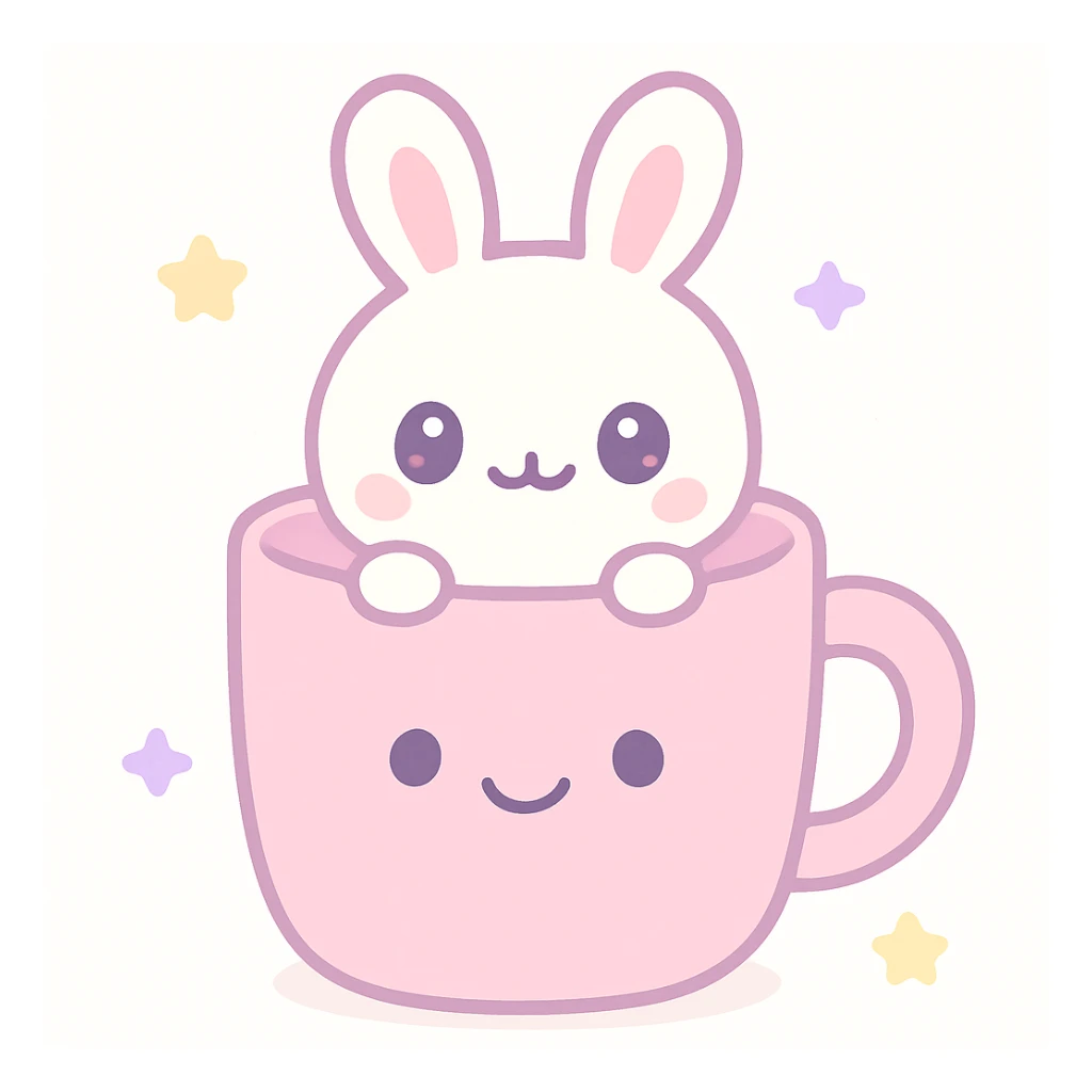 pink mug with a bunny inside, cute kawaii style sticker