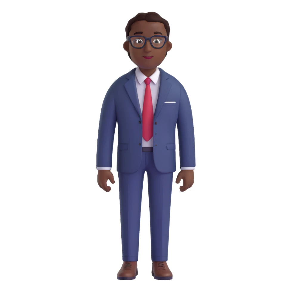 a dark-skinned man in a suit with glasses, full-length sticker