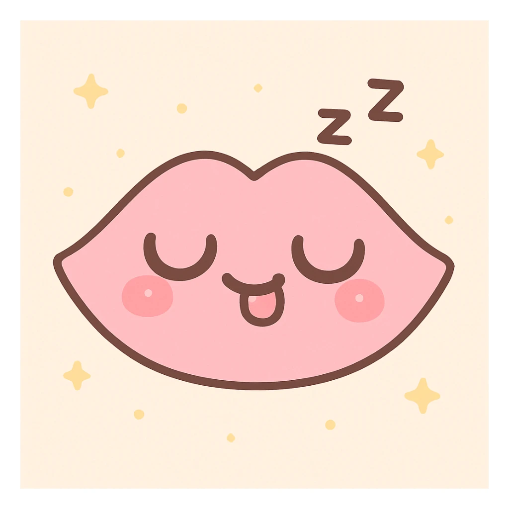 kawaii style pink lips sleeping with a goofy face sticker