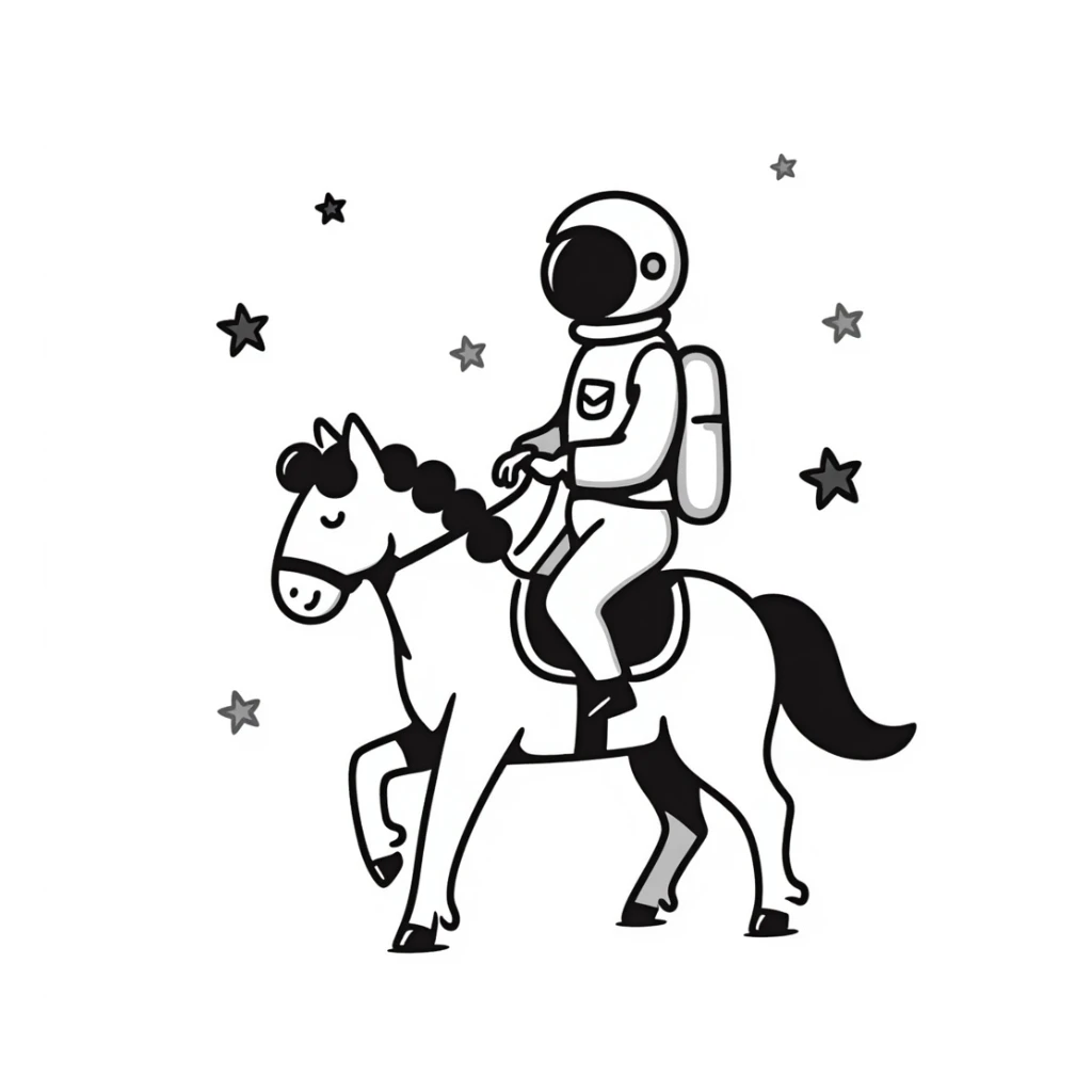 astronaut on horseback with stars in background sticker