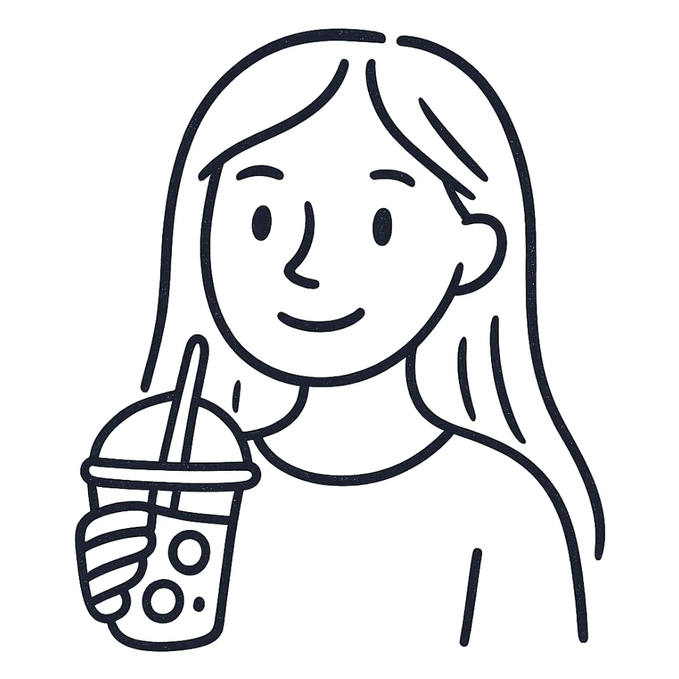 Make her hair longer, keep hand-drawn style, with no background. sticker