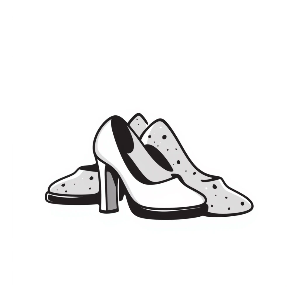 high-heeled pumps in pastel colors dd9fb0, ffc6d3, a3bfc9, c4bee2, f1b091, hand-drawn doodle style sticker