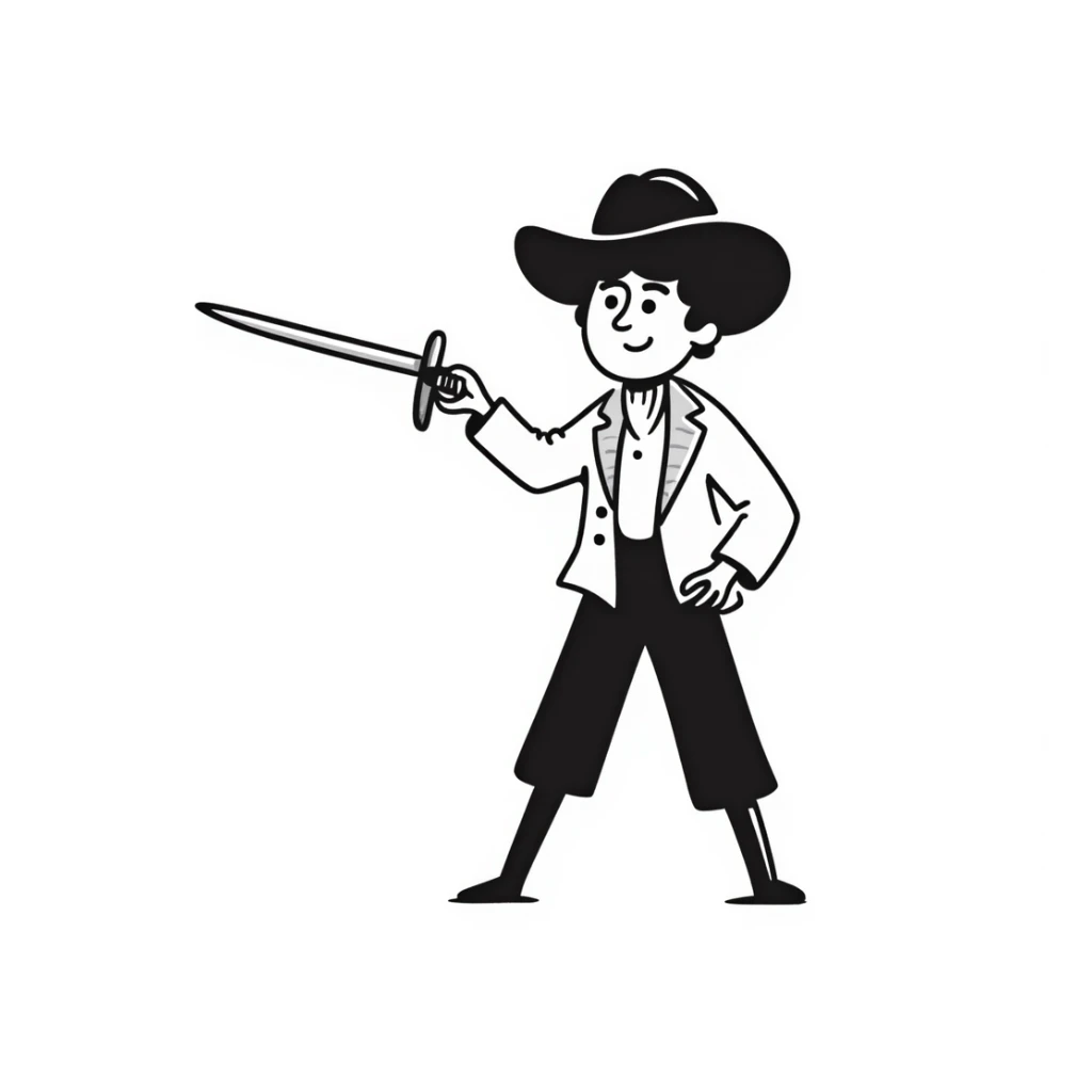 duelist with sword and fancy hat in classic fencing pose sticker
