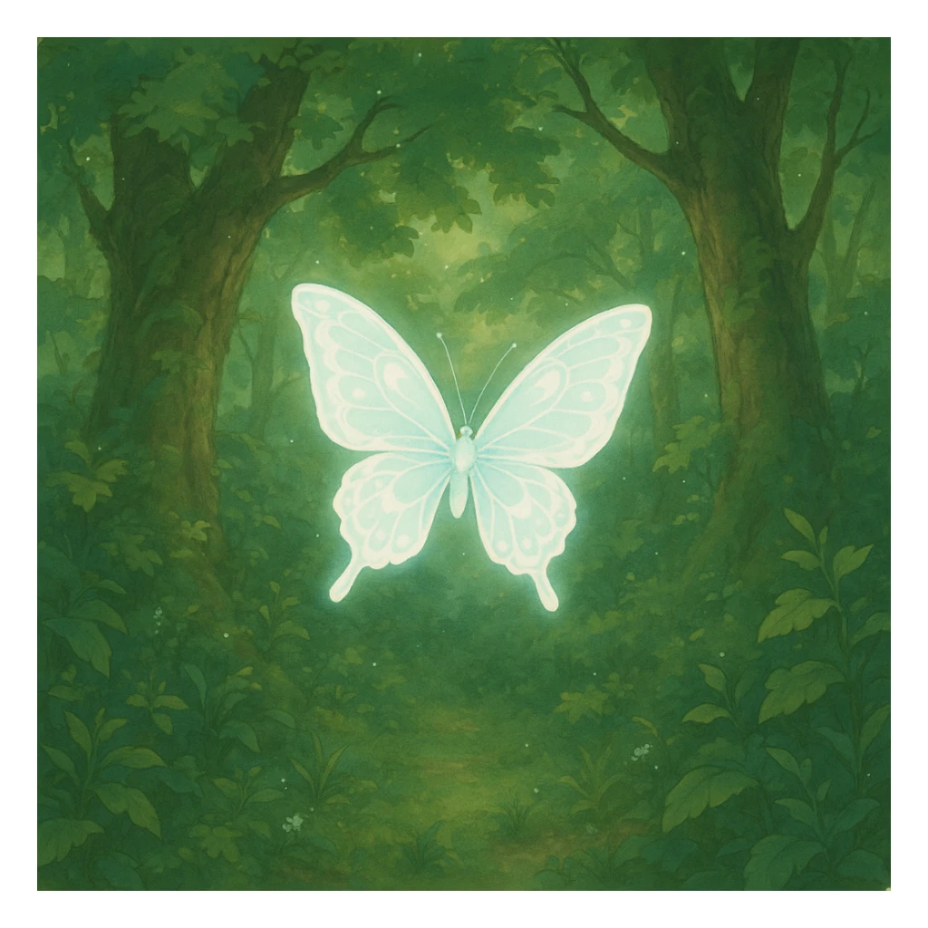 ghibli style butterfly in a lush forest, soft colors, magical atmosphere sticker