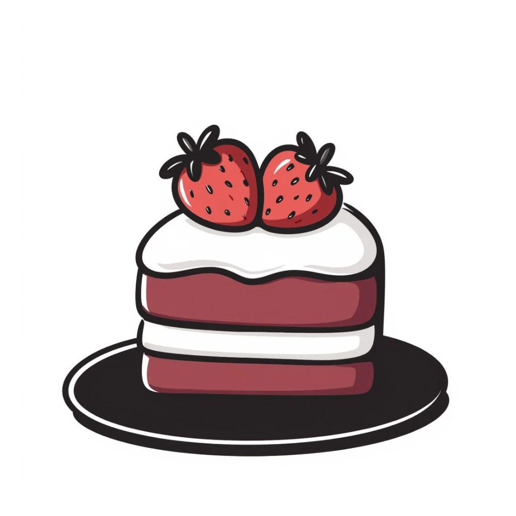 A slice of strawberry cake, burgundy color sticker
