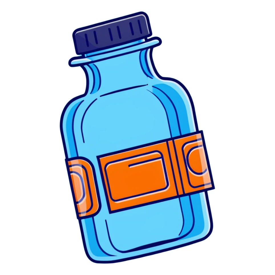 blue ticket inside a bottle with bold outlines and playful look sticker