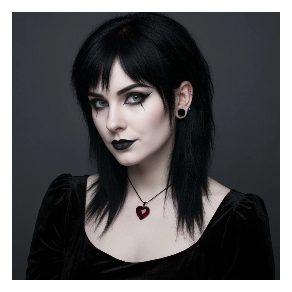 goth profile picture with a heart accent, cute, expressive, minimal, variation 2 sticker
