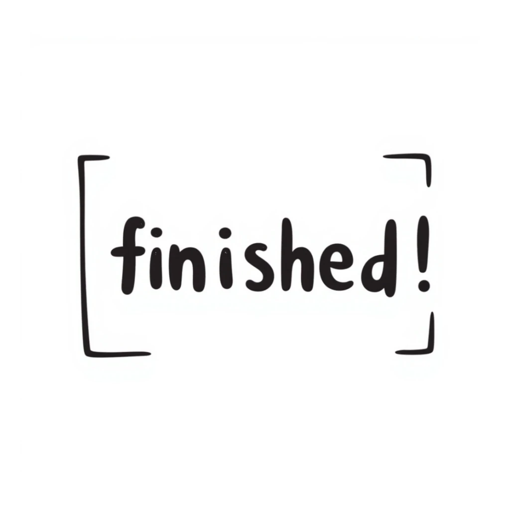 the word 'finished' as a standalone icon in hand drawn notion style doodle sticker