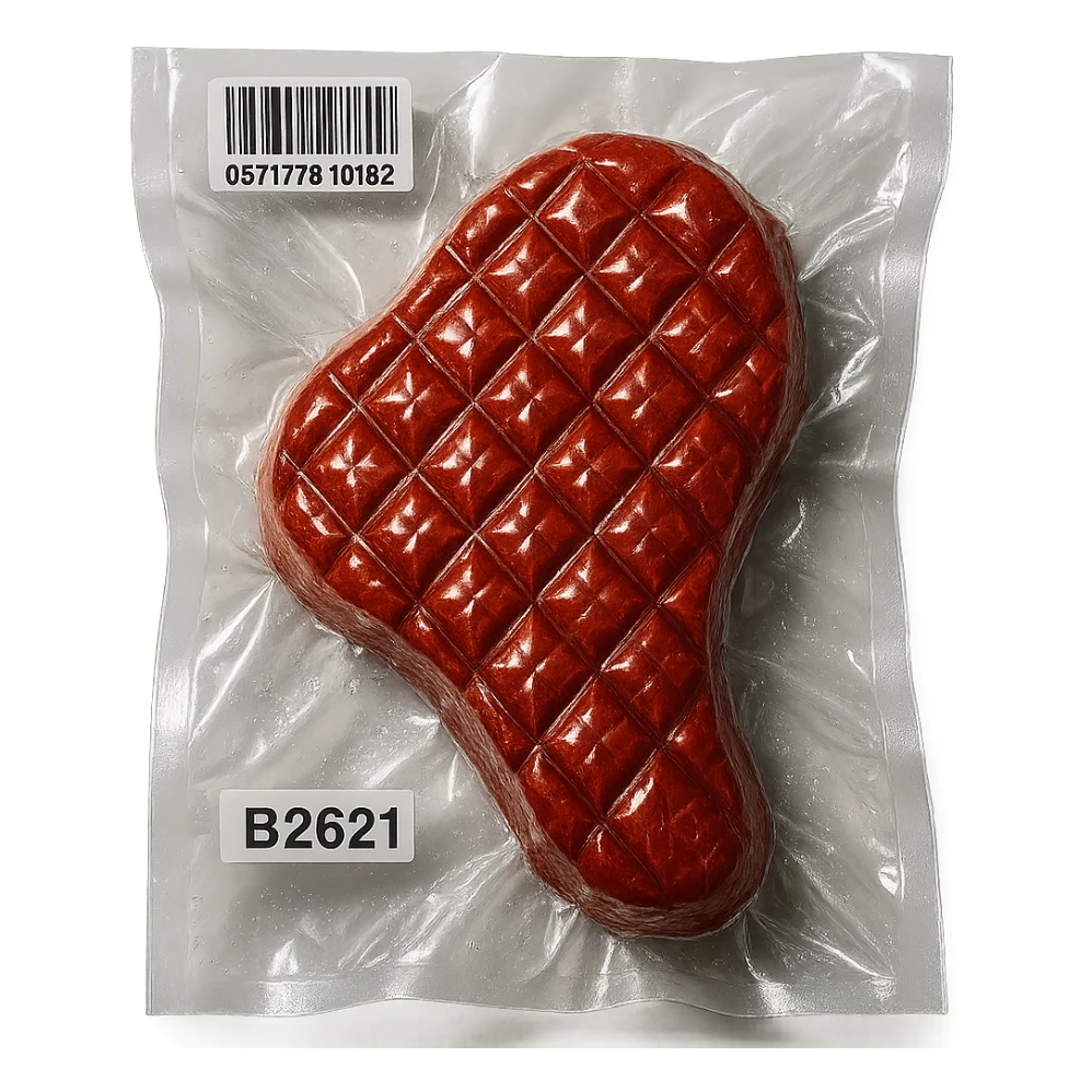 diamond-textured meat steak, shiny and inflated, no background sticker