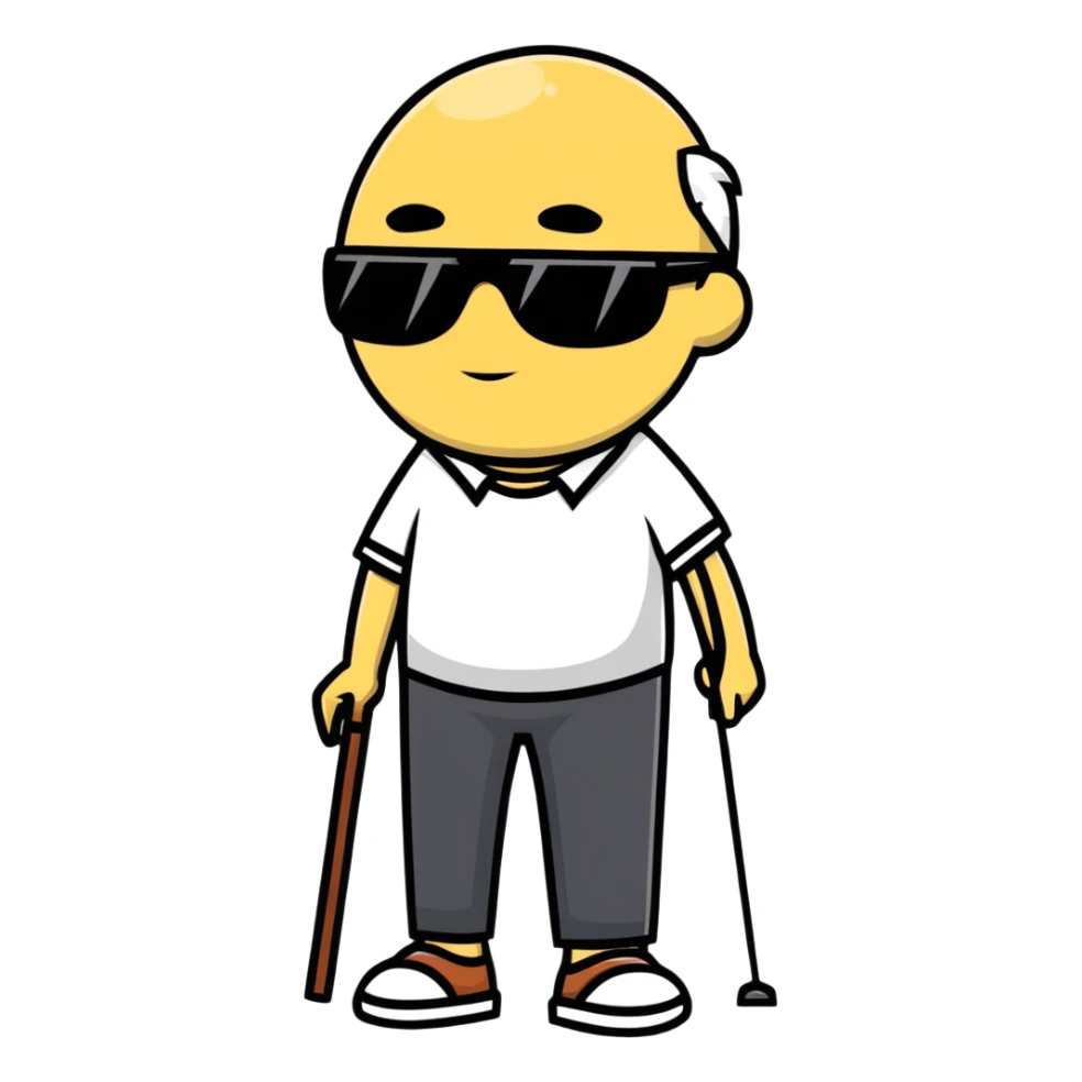 blind man with sunglasses and a walking stick sticker