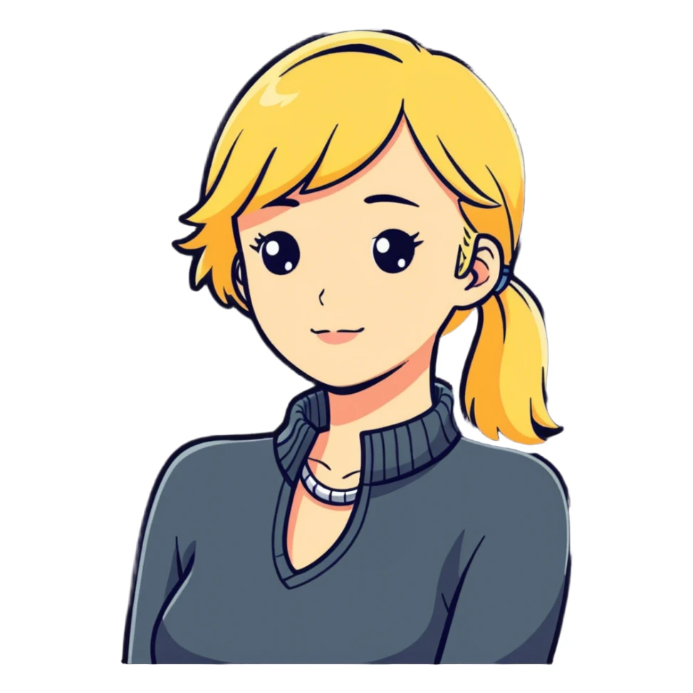 blonde girl holding neck sticker