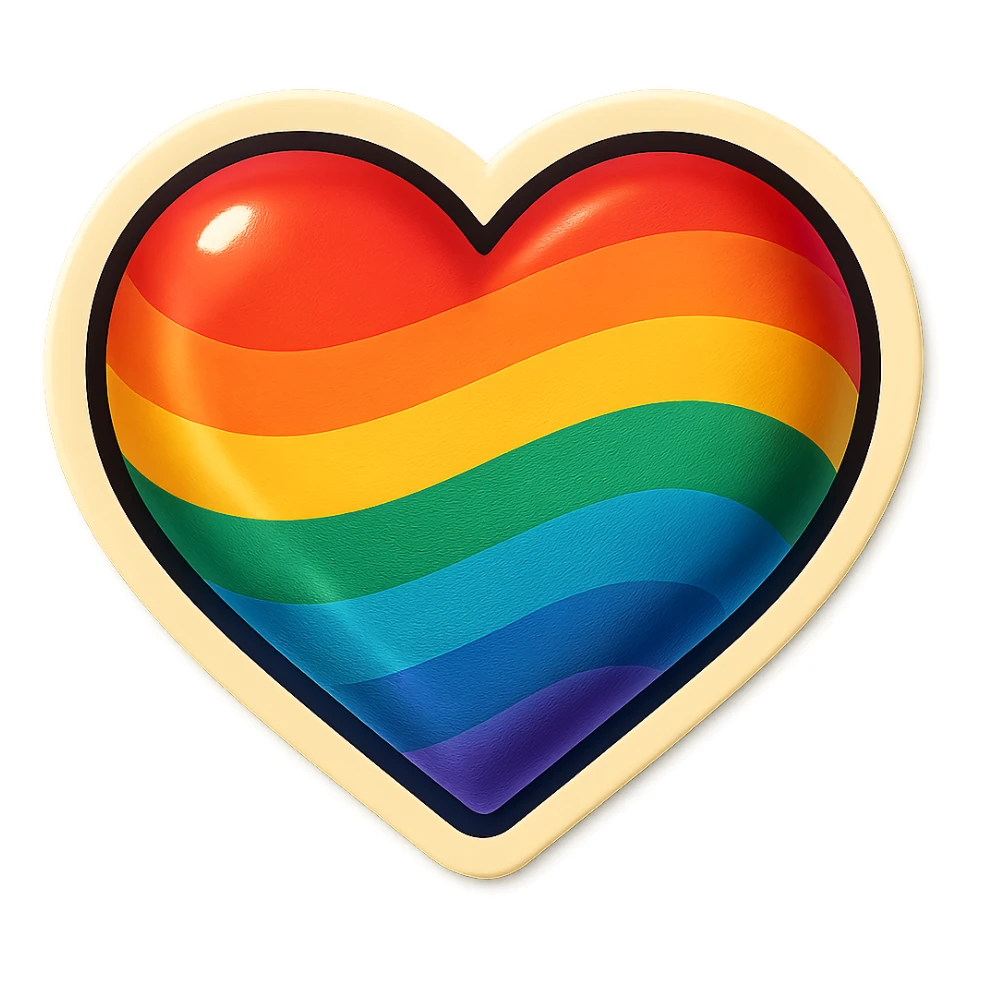 retro sticker style heart with rainbow stripes, bold and playful sticker