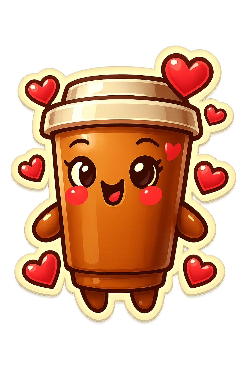 Tall coffee cup, flirty, covered in hearts sticker