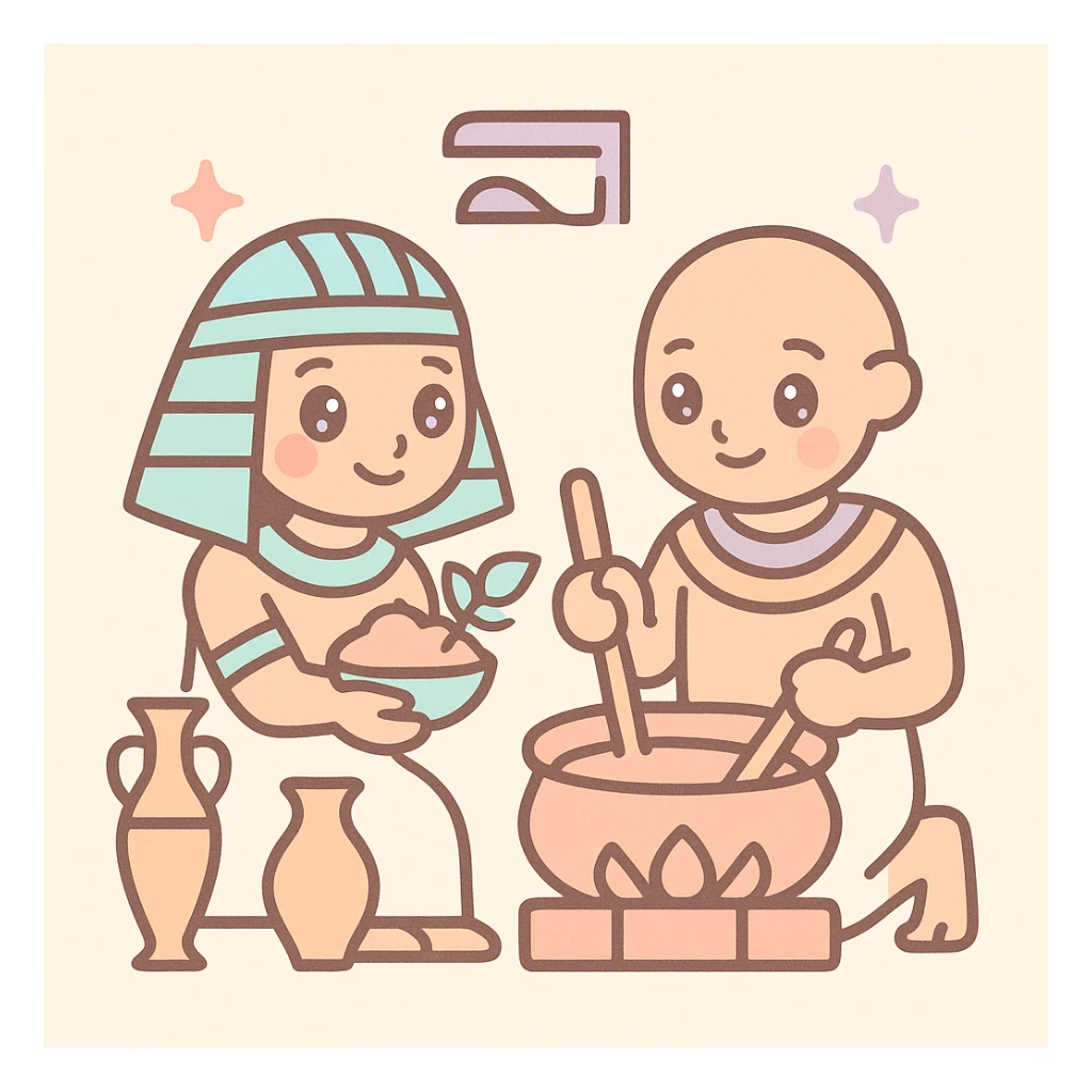 ancient Egyptian cooking scene in hieroglyphic style sticker