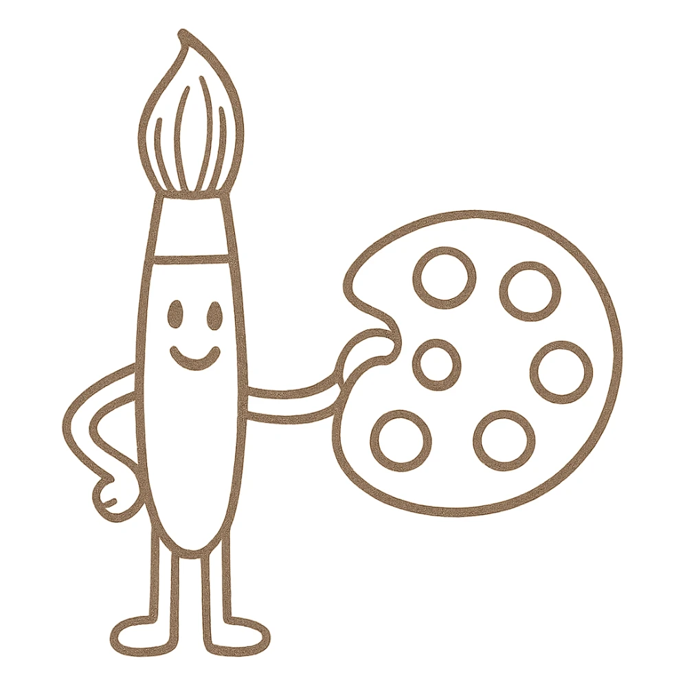 in the same style as this create a paint brush holding a paint pallet  sticker