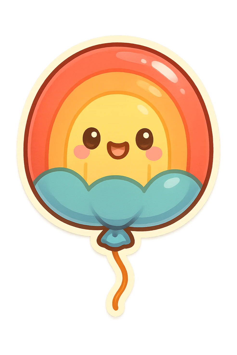 chibi sticker-style rainbow balloon, cute and exaggerated sticker