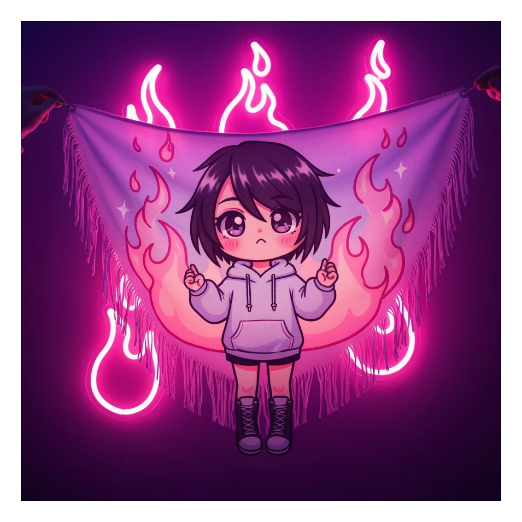 emo banner, with flames, cute, expressive sticker