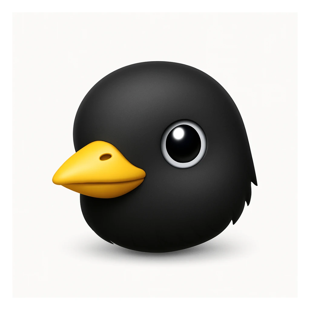 Create a bird emoji exactly like the reference image but without the helmet, in iOS emoji style. Keep the same shape, color, and expression, with a smooth and shiny appearance. Add a soft shadow. sticker