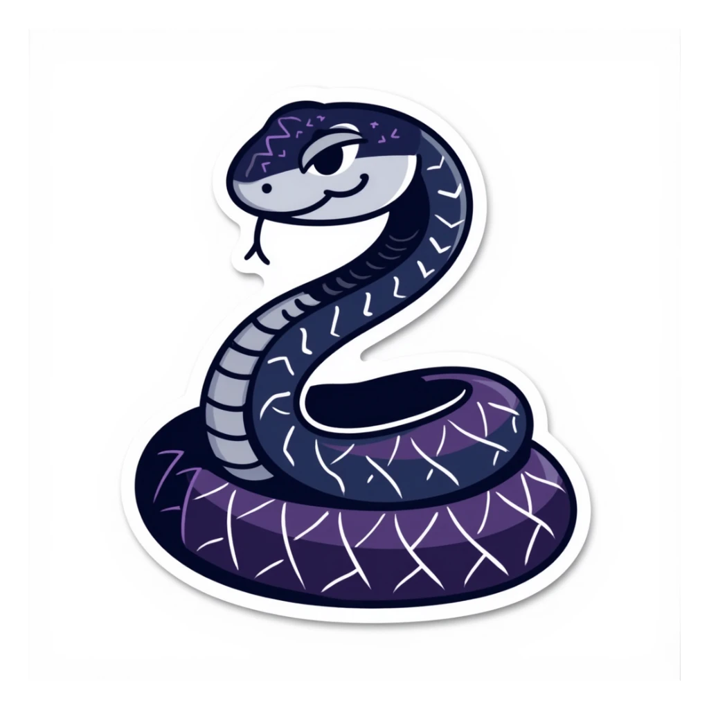 A stylish sticker featuring a snake in dark blue and dark purple tones for the Snakebite community. sticker