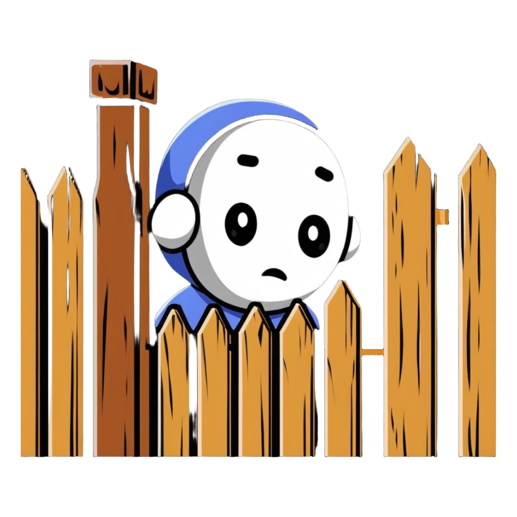 A thinking face next to an old fence, representing Chesterton's Fence principle sticker