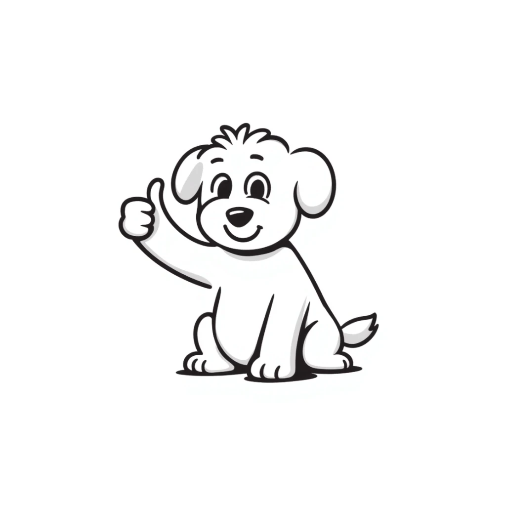 cartoon Maltese puppy giving a thumbs up, hand-drawn look sticker