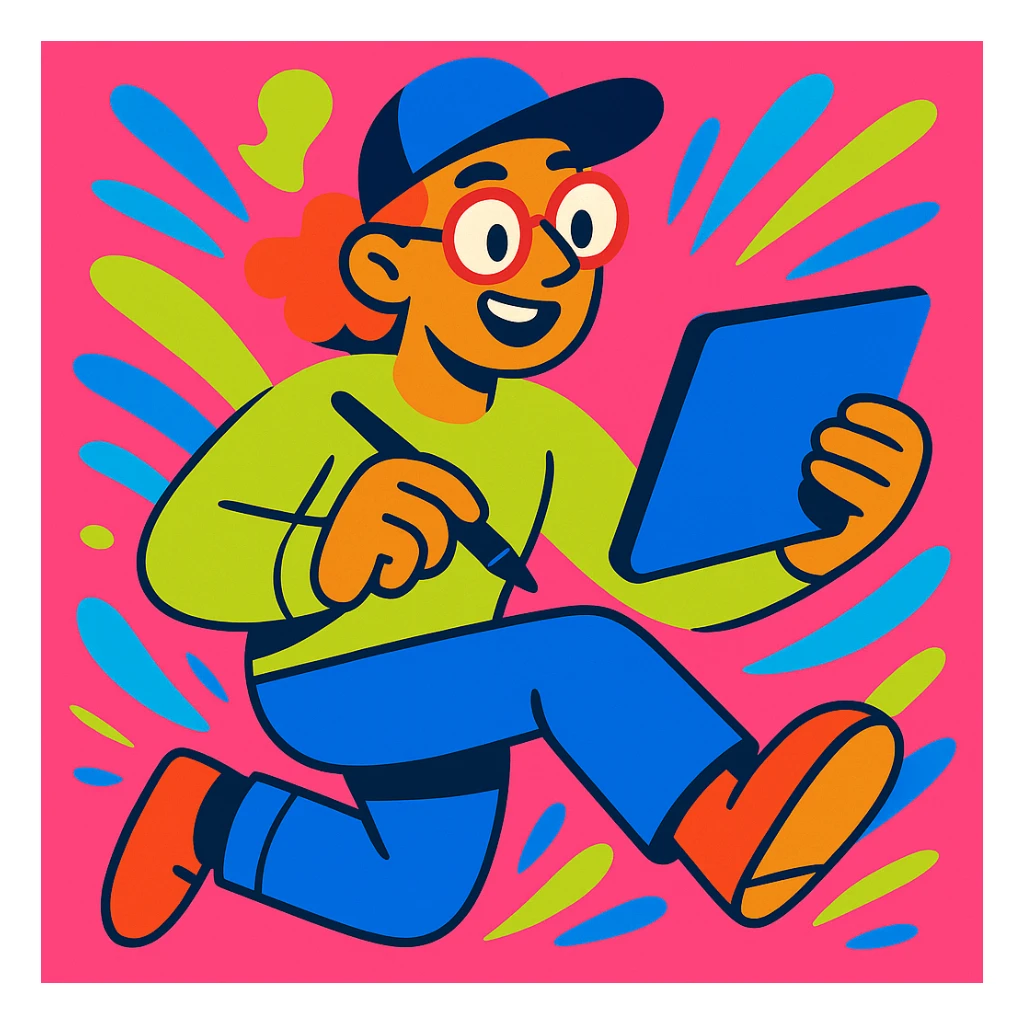 a modern digital artist with a tablet, vibrant colors sticker