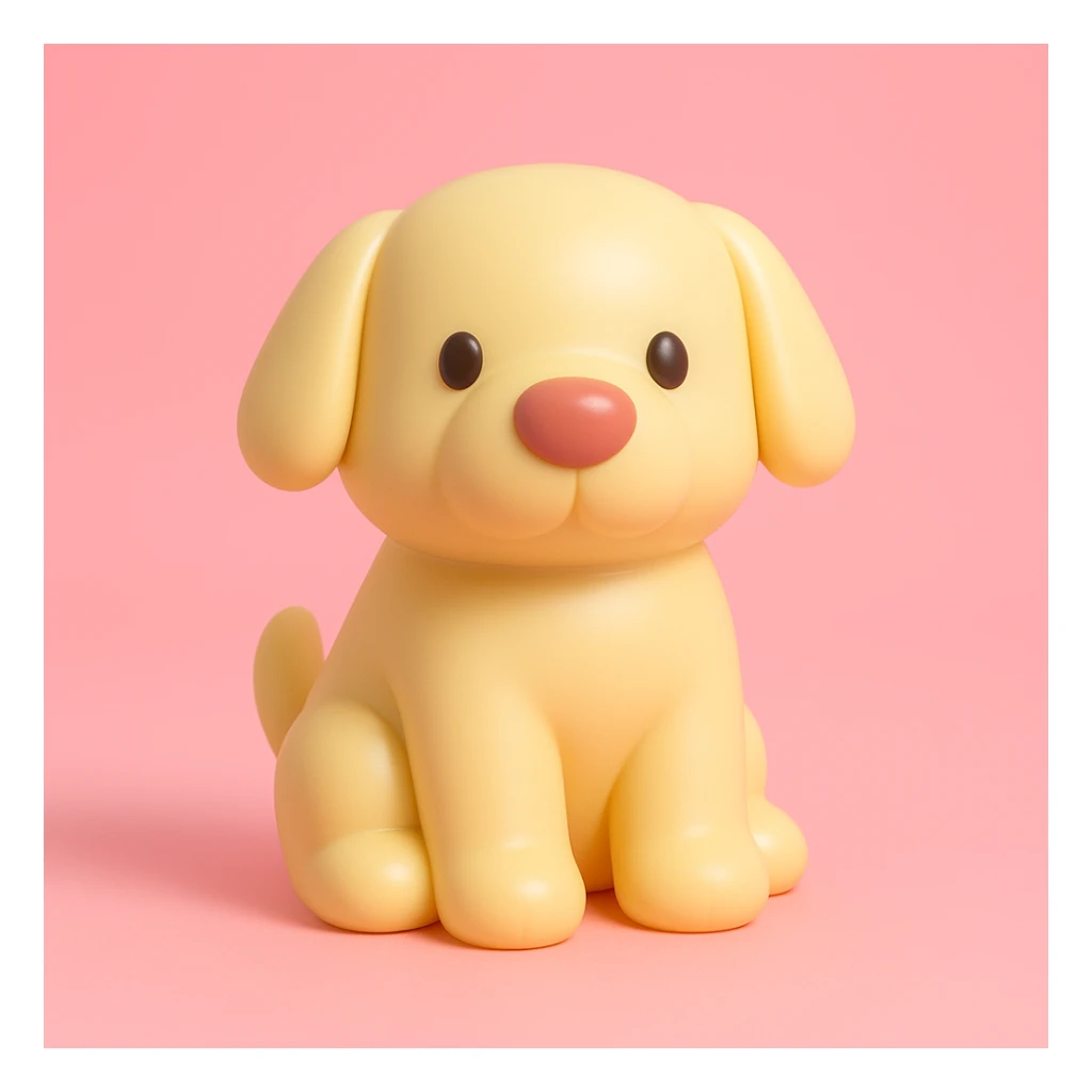               Transform {subject} into a soft vinyl figure with a smooth, glossy surface. The material should look slightly rubbery and tactile, with minimalistic curves and a matte-gloss hybrid finish. Use pastel or soft solid colors. The surface is seamless, with no visible textures or roughness. Studio lighting, vibrant background, clean, playful, designer toy aesthetic. {subject} = dog sticker