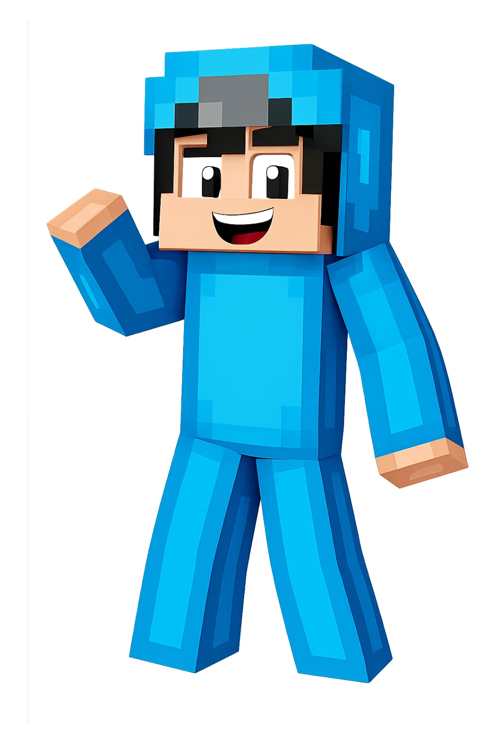 Extract only the Minecraft character in the blue suit from the image, place it on a transparent background, and keep the original Minecraft cartoon style and appearance. sticker