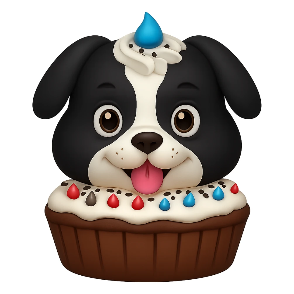 Change the dog's fur color to black and white while preserving the emoji style look. Remove the background. sticker